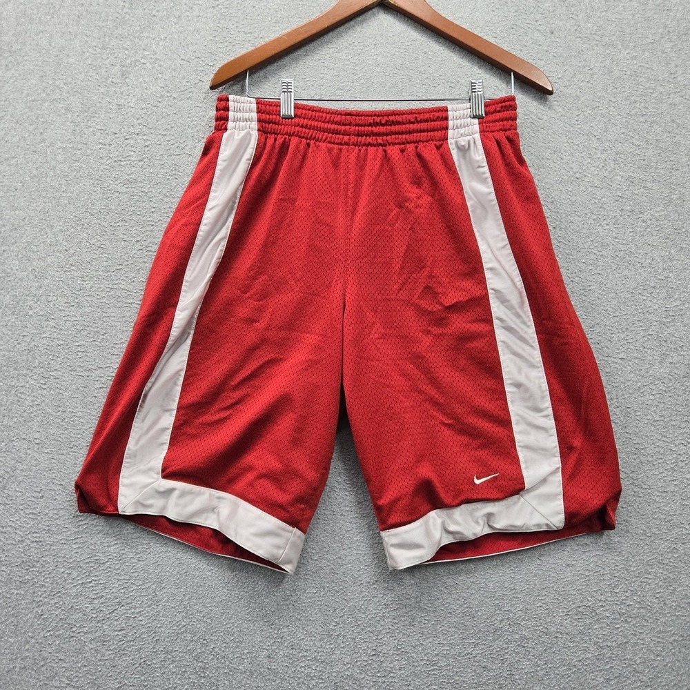 VINTAGE Nike Men Activewear Shorts M Red Basketball Swoosh Logo Mesh 10" Inseam
